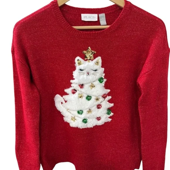 The Children’s Place Ugly Christmas Sweater Child Size Size 14 With Cat - Picture 4 of 8